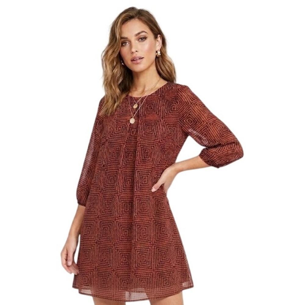 H&M Chiffon Shift Dress - Orange-Red & Black (NWT 2)